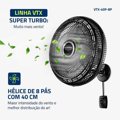 Imagem de Ventilador de Parede Mondial Super Turbo 40cm 8 Pás 140W 220V Preto/Prata - VTX-40P-8P