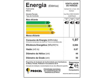 Imagem de Ventilador de Parede Oscilante 50 CM 130W New Comercial VENTISOL