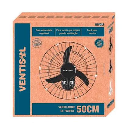 Imagem de Ventilador de Parede Oscilante 50cm com Grade em Aço Ventisol Preto Bivolt