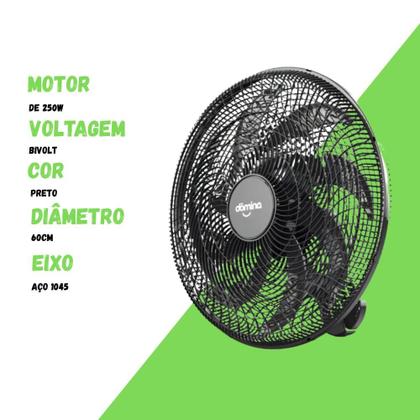 Imagem de Ventilador De Parede Oscilante Eco Bivolt 250w 60cm Dômina Preto Bivolt Rolamento Duplo Blindado Térmico