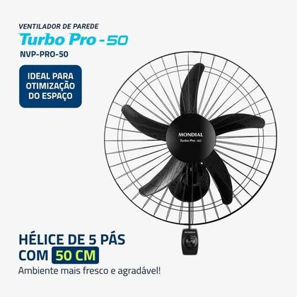 Imagem de Ventilador de Parede Turbo Mondial 5 Pás 50cm Pro Preto NVP-PRO-50