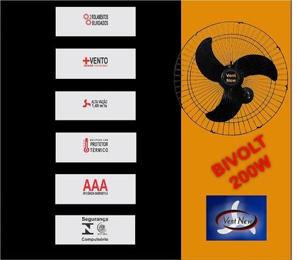 Imagem de Ventilador de Parede Vent New 60cm Bivolt 200w Preto 2 Unid
