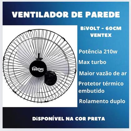 Imagem de Ventilador de Parede Ventex Tex6 Oscilante Max Turbo Preto