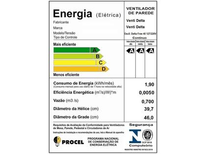 Imagem de Ventilador De Parede Venti-Delta Free 40cm Forte Bivolt
