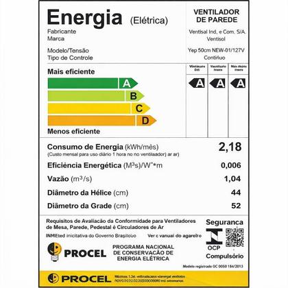 Imagem de Ventilador de Parede Ventisol New 50cm Preto Oscilante Forte Profissional 3 Velocidades Alta Potência Silencioso Voltage