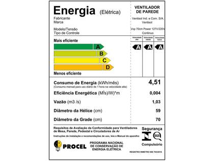 Imagem de Ventilador de parede ventisol power 70cm 230w bivolt 4201