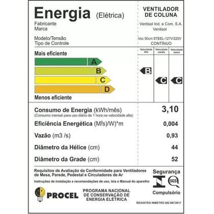 Imagem de Ventilador de parede Ventisol Turbo 6 Osc, 6 pás, 50cm, 200w Bivolt Steel