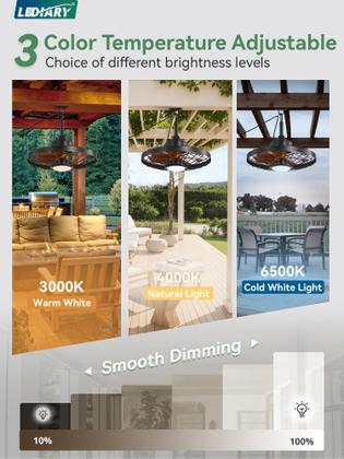 Imagem de Ventilador de techo para exteriores LEDIARY de 20" con luz e impermeabilidad IP65