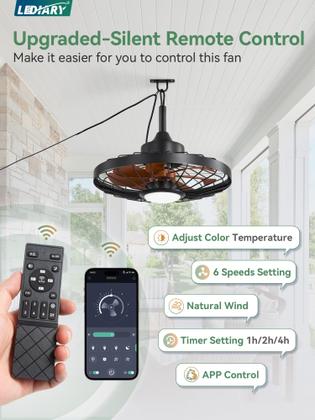 Imagem de Ventilador de techo para exteriores LEDIARY de 20" con luz e impermeabilidad IP65