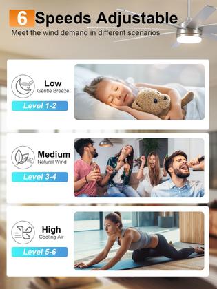Imagem de Ventilador de Techo YUHAO 183 cm Níquel Cepillado con Luz y Control Remoto de 6 Velocidades