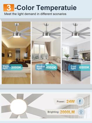 Imagem de Ventilador de Techo YUHAO 183 cm Níquel Cepillado con Luz y Control Remoto de 6 Velocidades