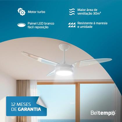 Imagem de Ventilador de Teto à Prova de Maresia Umidade Pás Policarbonato LED Branco 6500K Beltempo Maris