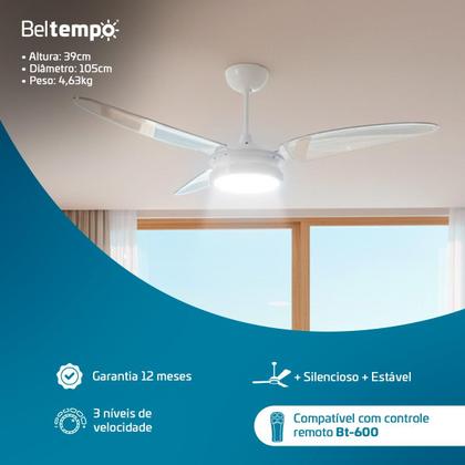 Imagem de Ventilador de Teto à Prova de Maresia Umidade Pás Policarbonato LED Branco 6500K Beltempo Maris