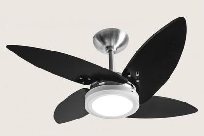 Imagem de Ventilador de Teto Azzam Escovado 4 Pás Pretas LED 127v Tron