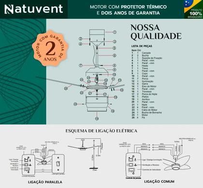 Imagem de Ventilador de Teto Com Controle Remoto Natuvent Callis Led 4 Pás Madeira Preto