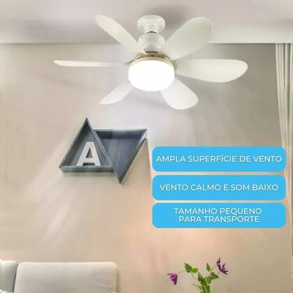 Imagem de Ventilador de Teto com Lâmpada LED Bivolt 2 em 1 Silencioso para Climatização e Iluminação