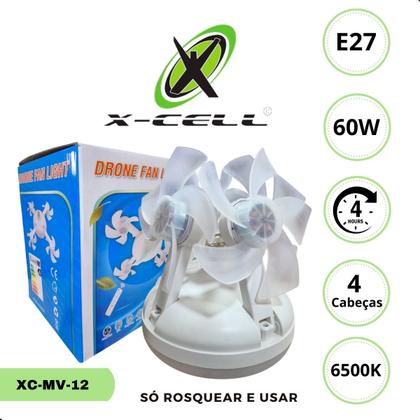Imagem de Ventilador De Teto Drone 4 Cabeças Com Lâmpada E27 60w Controle 2 Em 1
