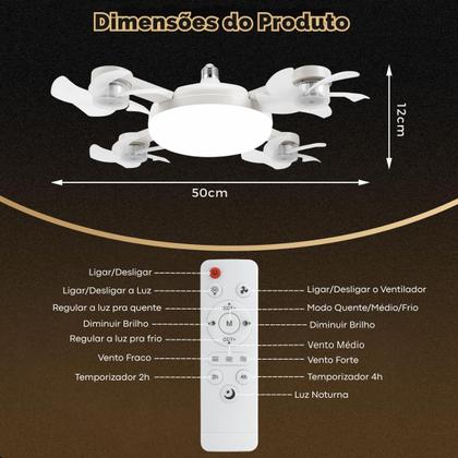 Imagem de Ventilador De Teto Drone 4 Cabeças Com Lâmpada E27 60w Controle 2 Em 1