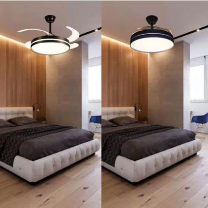 Imagem de Ventilador de Teto Grande Lampada Led 3 em 1 Pa Retratil Controle Remoto Lustre Casa Quarto Recepçao Silencioso Potente