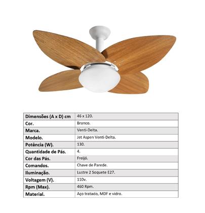 Imagem de Ventilador de Teto Jet Aspen Venti-delta Branco 4Pás Freijó 110 V
