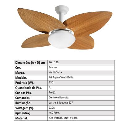 Imagem de Ventilador de Teto Jet Aspen Venti-delta Branco 4Pás Freijó 220 V + Controle