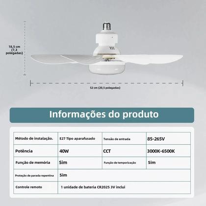 Imagem de Ventilador de Teto LED 30W com Controle Remoto e Dimerização - Ideal para Sala, Quarto e Escritório