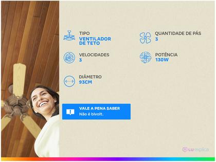 Imagem de Ventilador De Teto Led New Light Led Preto 3 Pás Tabaco Led 12W 6000K 127V C3V 31-3161 Ventidelta