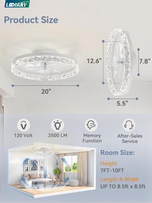 Imagem de Ventilador de teto LEDIARY 20" Flush Mount 3000K-6000K 110V