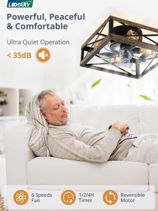Imagem de Ventilador de teto LEDIARY Rustic Square Caged Light 6 Speed Remote