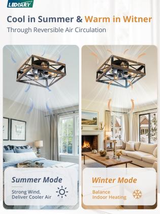 Imagem de Ventilador de teto LEDIARY Rustic Square Caged Light 6 Speed Remote