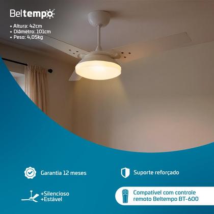Imagem de Ventilador de Teto Lustre Borda Infinita Pás MDF LED Amarelado 3000K Beltempo Mira