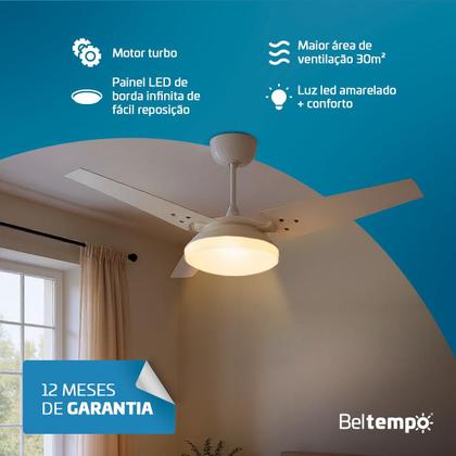 Imagem de Ventilador de Teto Lustre Borda Infinita Pás MDF LED Amarelado 3000K Beltempo Mira