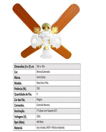 Imagem de Ventilador De Teto New Zeta Venti-Delta Latonado 4 Pás MDF + Controle