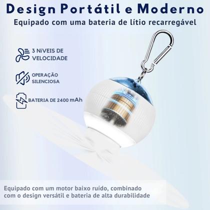 Imagem de Ventilador de Teto Portátil Com Luz e Projeção de Estrelas Multifuncional