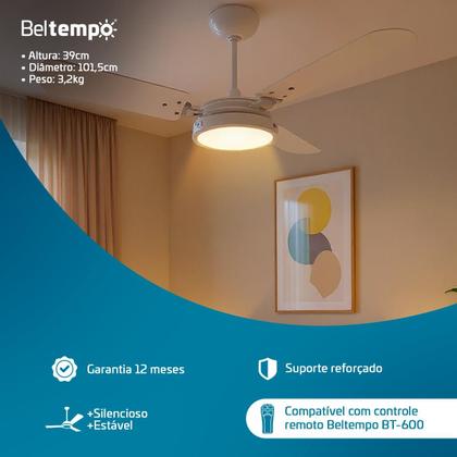Imagem de Ventilador de Teto Potente Pás MDF LED Amarelado 3000K Beltempo Brizzo