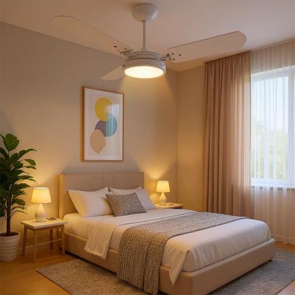 Imagem de Ventilador de Teto Potente Pás MDF LED Amarelado 3000K Beltempo Brizzo