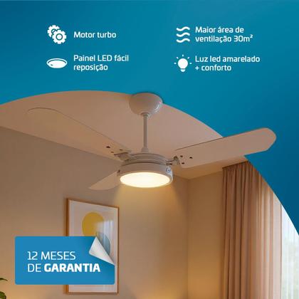 Imagem de Ventilador de Teto Potente Pás MDF LED Amarelado 3000K Beltempo Brizzo