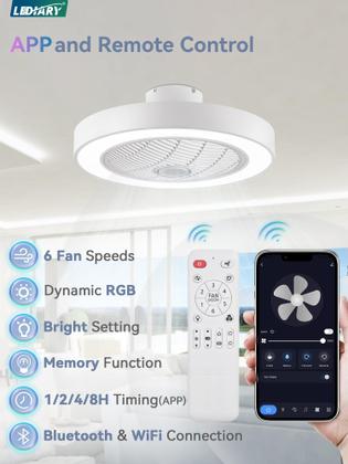 Imagem de Ventilador de teto sem lâminas LEDIARY de 22" com luz RGB e controle remoto