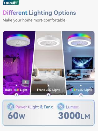 Imagem de Ventilador de teto sem lâminas LEDIARY de 22" com luz RGB e controle remoto