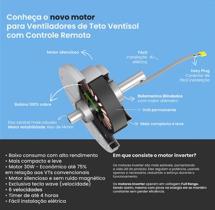 Imagem de Ventilador de Teto Ventisol Fênix Branco Inverter Controle Remoto, 6 Velocidades - Bivolt