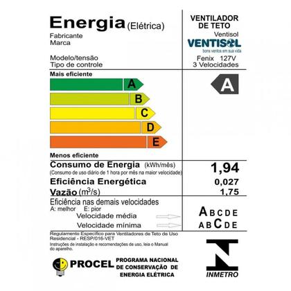 Imagem de Ventilador de Teto Ventisol Fênix Branco / Silver 3 Pás, 3 Velocidades, CV3 Premium
