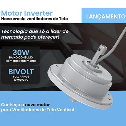 Imagem de Ventilador de Teto Ventisol Inverter Fênix Branco/Silver Controle Remoto e Placa LED Integrada 20W Bivolt