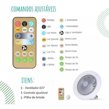 Imagem de Ventilador Lâmpada De Teto Ajustável Luz Led Grande E27