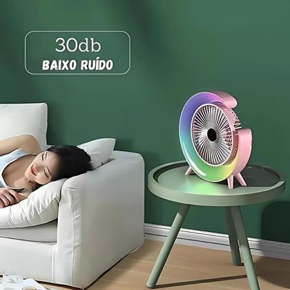 Imagem de Ventilador Luminária Abajur de Mesa Portátil com Luz LED RGB