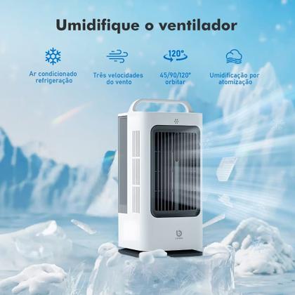 Imagem de Ventilador Mini Ar Condicionado Climatizador Bivolt Portátil Refrigerador 3 Velocidades Painel Touch Rotação Suporte Água Gelo Controle Remoto