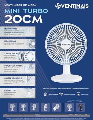 Imagem de Ventilador Mini Turbo 20cm Ventimais 127V Mesa Potente