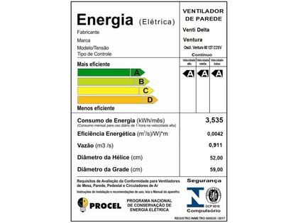 Imagem de Ventilador Oscilante De Parede Ventura 60cm Bivolt Preto VentiDelta