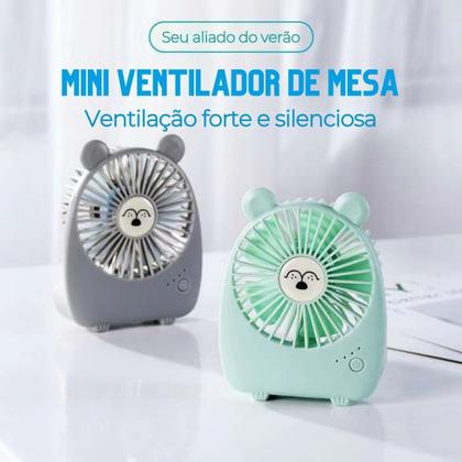 Imagem de Ventilador Pequeno e Potente de Mesa Decorado Ursinho e Coelhinho