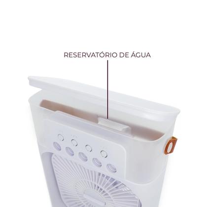 Imagem de Ventilador Portátil Com Umidificador De Mesa Ar Frio Timer 7 Opções Led USB Tipo C Branco 10w