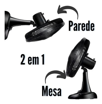 Imagem de Ventilador Preto Mesa E Parede Ultra Mondial VUT30 6 Pás 110v Portátil Potente Ventilador 2 em 1